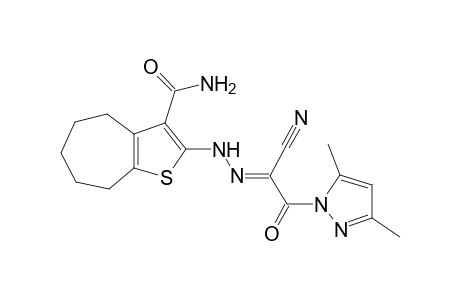 (E)-2-(2-(1-cyano-2-[3,5-dimethyl-1H-pyrazol-1-yl]-2-oxoethylidene)hydrazinyl)-5,6,7,8-tetrahydro-4H-cyclohepta[b]thiophene-3-carboxamide