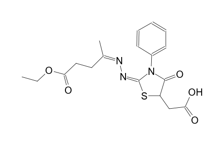 {(2E)-2-[(2Z)-2-(4-ethoxy-1-methyl-4-oxobutylidene)hydrazono]-4-oxo-3-phenyl-1,3-thiazolidin-5-yl}acetic acid