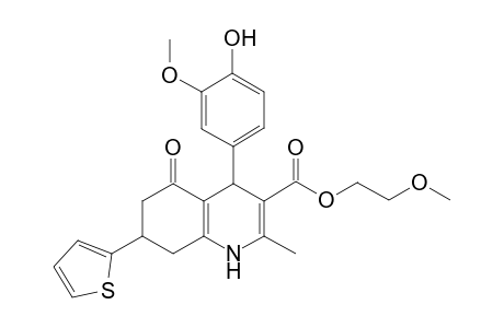 2-Methoxyethyl 4-(4-hydroxy-3-methoxyphenyl)-2-methyl-5-oxo-7-(2-thienyl)-1,4,5,6,7,8-hexahydro-3-quinolinecarboxylate