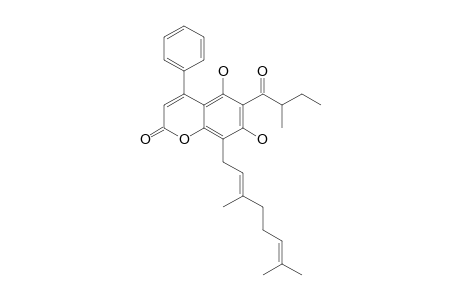 5,7-DIHYDROXY-6-(2-METHYLBUTANOYL)-8-[(E)-3,7-DIMETHYLOCTA-2,6-DIENYL]-4-PHENYL-2H-CHROMEN-2-ONE