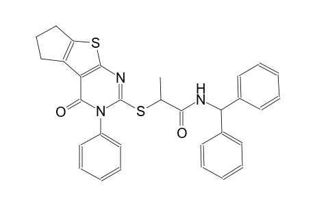 N-benzhydryl-2-[(4-oxo-3-phenyl-3,5,6,7-tetrahydro-4H-cyclopenta[4,5]thieno[2,3-d]pyrimidin-2-yl)sulfanyl]propanamide