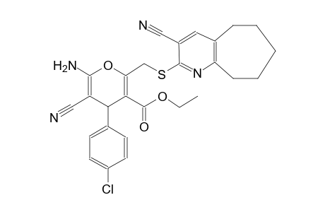 4H-pyran-3-carboxylic acid, 6-amino-4-(4-chlorophenyl)-5-cyano-2-[[(3-cyano-6,7,8,9-tetrahydro-5H-cyclohepta[b]pyridin-2-yl)thio]methyl]-, ethyl ester