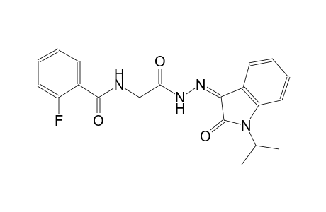 2-fluoro-N-{2-[(2Z)-2-(1-isopropyl-2-oxo-1,2-dihydro-3H-indol-3-ylidene)hydrazino]-2-oxoethyl}benzamide