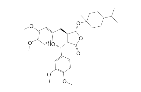 (-)-(3S,4R,5R,6R)-3-(3',4'-Dimethoxy-.alpha.-hydroxybenzyl)-4-(3",4"-dimethoxybenzyl)-5-(1-menthyloxy)butyrolactone