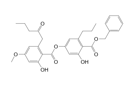 Benzoic acid, 2-hydroxy-4-[[2-hydroxy-4-methoxy-6-(2-oxopentyl)benzoyl]oxy]-6-propyl-, phenylmethyl ester