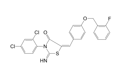 (5E)-2-azanylidene-3-(2,4-dichlorophenyl)-5-[[4-[(2-fluorophenyl)methoxy]phenyl]methylidene]-1,3-thiazolidin-4-one