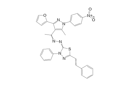 2-((1-(3-(Furan-2-yl)-5-methyl-1-(4-nitrophenyl)-1H-pyrazol-4-yl)ethylidene)hydrazono)-3-phenyl-5-(styryl)-2,3-dihydro-1,3,4-thiadiazole