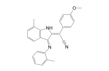 (E)-2-[1-Cyano-1-(4-methoxyphenyl)methylidene]-7-methyl-3-(2-tolyl)imino-2,3-dihydro-1H-indole