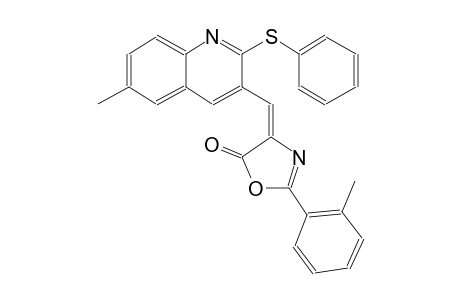 5(4H)-oxazolone, 2-(2-methylphenyl)-4-[[6-methyl-2-(phenylthio)-3-quinolinyl]methylene]-, (4E)-