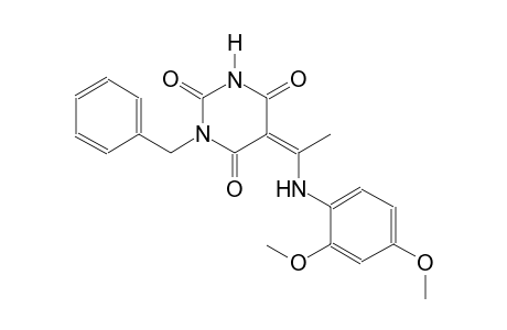 (5Z)-1-benzyl-5-[1-(2,4-dimethoxyanilino)ethylidene]-2,4,6(1H,3H,5H)-pyrimidinetrione