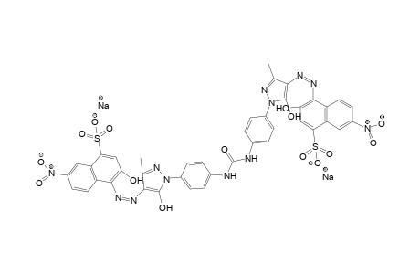 1-Amino-6-nitro-2-naphthol-4-sulfonic acid->1-(p-aminophenyl)-3-methyl-5-pyrazolon/phosgen.1-Naphthalenesulfonic acid, 4,4'-[carbonylbis[imino-4,1-phenylene(4,5-dihydro-3-methyl-5-oxo-1H-pyrazole-1,4-diyl)azo]]bis[3-hydroxy-7-nitro-, disodium salt
