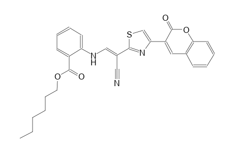 hexyl 2-({(E)-2-cyano-2-[4-(2-oxo-2H-chromen-3-yl)-1,3-thiazol-2-yl]ethenyl}amino)benzoate