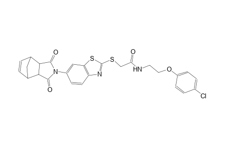 N-[2-(4-chlorophenoxy)ethyl]-2-[(6-{3,5-dioxo-4-azatricyclo[5.2.1.0²,⁶]dec-8-en-4-yl}-1,3-benzothiazol-2-yl)sulfanyl]acetamide