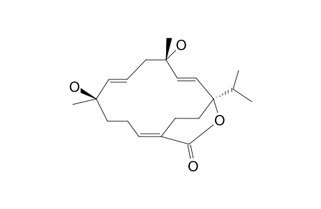 LAEVIGATLACTONE_E;(1-R*,2-E,4-S*,6-E,8-R*,11-E)-1-ISOPROPYL-4,8-DIHYDROXY-4,8-DIMETHYL-21-OXABICYCLO-[10.2.2]-HEXADECA-2,6,11-TRIEN-20-ONE