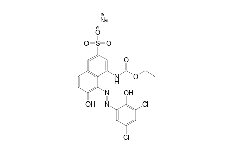 2-Amino-4,6-dichlorophenol->7-hydroxy-3-sulfo-1-naphthalin-carbaminacid ethyl ester2-Naphthalenesulfonic acid, 5-[(3,5-dichloro-2-hydroxyphenyl)azo]-4-[(ethoxycarbonyl)amino]-6-hydroxy-, monosodium salt