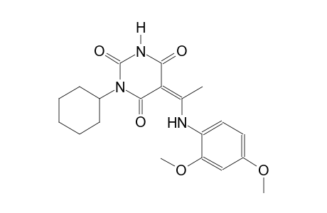 (5Z)-1-cyclohexyl-5-[1-(2,4-dimethoxyanilino)ethylidene]-2,4,6(1H,3H,5H)-pyrimidinetrione