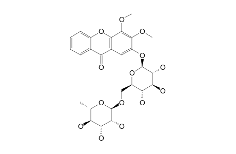 TRICORNOSIDE_B;2-O-(6-O-ALPHA-L-RHAMNOPYRANOSYL)-BETA-D-GLUCOPYRANOSYL-3,4-DIMETHOXYXANTHONE