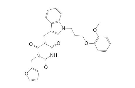 (5E)-1-(2-furylmethyl)-5-({1-[3-(2-methoxyphenoxy)propyl]-1H-indol-3-yl}methylene)-2,4,6(1H,3H,5H)-pyrimidinetrione