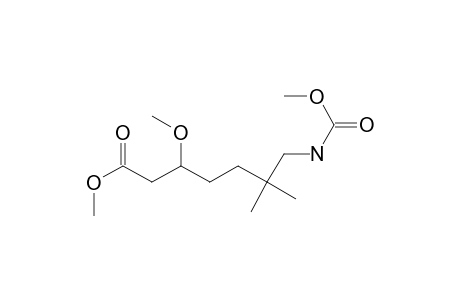 Heptanoic acid, 3-methoxy-7-[(methoxycarbonyl)amino]-6,6-dimethyl-, methyl ester, (.+-.)-