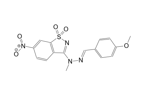 benzaldehyde, 4-methoxy-, methyl(6-nitro-1,1-dioxido-1,2-benzisothiazol-3-yl)hydrazone