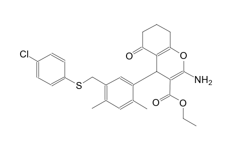 ethyl 2-amino-4-(5-{[(4-chlorophenyl)sulfanyl]methyl}-2,4-dimethylphenyl)-5-oxo-5,6,7,8-tetrahydro-4H-chromene-3-carboxylate