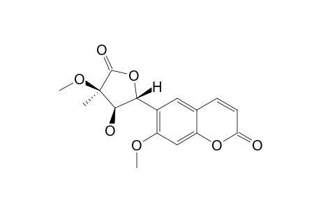 MICROMELOSIDE-B;7-METHOXY-6-(1',4'-DIHYDRO-3'-METHYL-3'-METHOXY-2'-HYDROXY-4'-OXO-1'-FURANYL)-COUMARIN