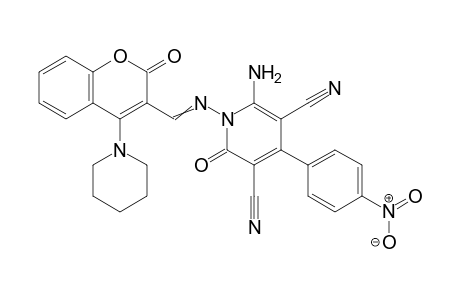 6-amino-4-(4-nitrophenyl)-2-oxo-1-(((2-oxo-4-(piperidin-1-yl)-2H-chromen-3-yl)methylene)amino)-1,2-dihydropyridine-3,5-dicarbonitrile