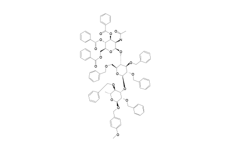 #11;BETA-ISOMER;METHOXYBENZYL-O-(2-ACETAMIDO-3,4,6-TRI-O-BENZOYL-2-DEOXY-BETA-D-MANNOPYRANOSYL)-(1->4)-O-(2,3,6-TRI-O-BENZYL-BETA-D-GLUCOPYRANOSYL-(1->3)-2,4-D