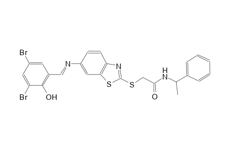 2-[(6-{[(E)-(3,5-dibromo-2-hydroxyphenyl)methylidene]amino}-1,3-benzothiazol-2-yl)sulfanyl]-N-(1-phenylethyl)acetamide