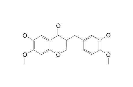 PTEROMARSUPONE;6-HYDROXY-7-O-METHYL-3-(3-HYDROXY-4-O-METHYL-BENZYL)-CHROMAN-4-ONE
