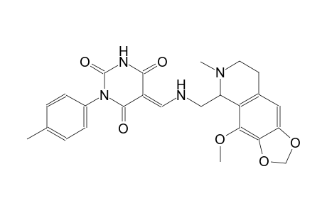 (5E)-5-({[(4-methoxy-6-methyl-5,6,7,8-tetrahydro[1,3]dioxolo[4,5-g]isoquinolin-5-yl)methyl]amino}methylene)-1-(4-methylphenyl)-2,4,6(1H,3H,5H)-pyrimidinetrione