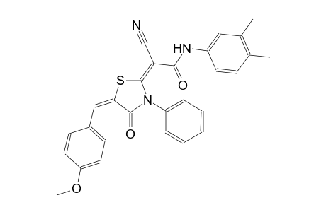 (2E)-2-cyano-N-(3,4-dimethylphenyl)-2-[(5E)-5-(4-methoxybenzylidene)-4-oxo-3-phenyl-1,3-thiazolidin-2-ylidene]ethanamide