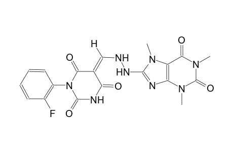 (5E)-1-(2-fluorophenyl)-5-{[2-(1,3,7-trimethyl-2,6-dioxo-2,3,6,7-tetrahydro-1H-purin-8-yl)hydrazino]methylene}-2,4,6(1H,3H,5H)-pyrimidinetrione