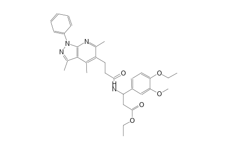 benzenepropanoic acid, 4-ethoxy-3-methoxy-beta-[[1-oxo-3-(3,4,6-trimethyl-1-phenyl-1H-pyrazolo[3,4-b]pyridin-5-yl)propyl]amino]-, ethyl ester