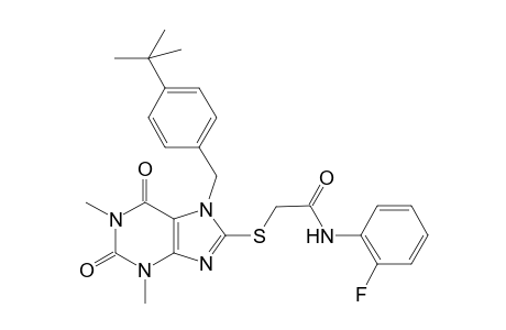 2-[7-[(4-tert-butylphenyl)methyl]-1,3-dimethyl-2,6-bis(oxidanylidene)purin-8-yl]sulfanyl-N-(2-fluorophenyl)ethanamide