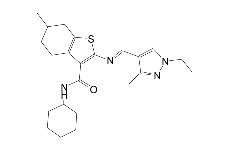 N-cyclohexyl-2-{[(E)-(1-ethyl-3-methyl-1H-pyrazol-4-yl)methylidene]amino}-6-methyl-4,5,6,7-tetrahydro-1-benzothiophene-3-carboxamide
