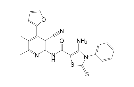 4-amino-N-(3-cyano-4-(furan-2-yl)-5,6-dimethylpyridin-2-yl)-3-phenyl-2-thioxo-2,3-dihydrothiazole-5-carboxamide