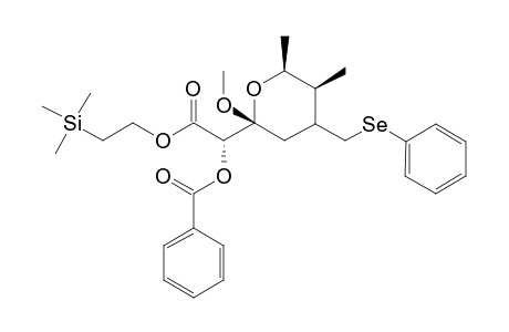 2H-Pyran-2-acetic acid, .alpha.-(benzoyloxy)tetrahydro-2-methoxy-5,6-dimethyl-4-[(phenylseleno)methyl]-, 2-(trimethylsilyl)ethyl ester, [2.alpha.,2(S*),4.alpha.,5.beta.,6.beta.]-(.+-.)-