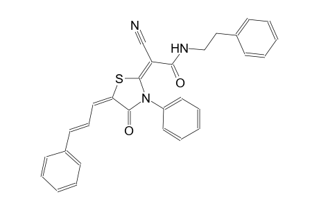 (2E)-2-cyano-2-{(5E)-4-oxo-3-phenyl-5-[(2E)-3-phenyl-2-propenylidene]-1,3-thiazolidin-2-ylidene}-N-(2-phenylethyl)ethanamide