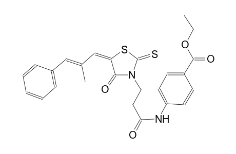 benzoic acid, 4-[[3-[(5E)-5-[(2E)-2-methyl-3-phenyl-2-propenylidene]-4-oxo-2-thioxothiazolidinyl]-1-oxopropyl]amino]-, ethyl ester