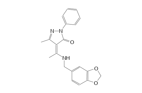 3H-pyrazol-3-one, 4-[1-[(1,3-benzodioxol-5-ylmethyl)amino]ethylidene]-2,4-dihydro-5-methyl-2-phenyl-, (4Z)-