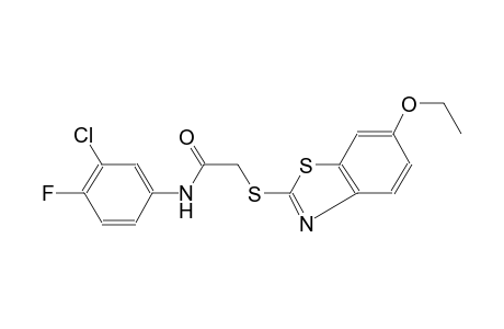 N-(3-chloro-4-fluorophenyl)-2-[(6-ethoxy-1,3-benzothiazol-2-yl)sulfanyl]acetamide