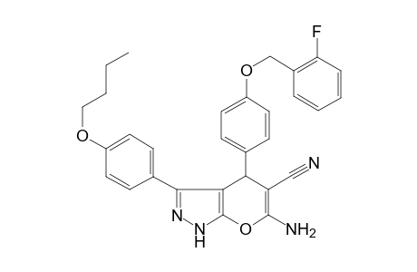 6-Amino-3-(4-butoxyphenyl)-4-[4-(2-fluorobenzyl)oxyphenyl]-2,4-dihydropyrano[2,3-c]pyrazole-5-carbonitrile