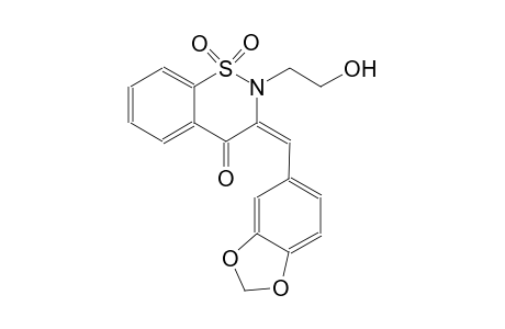 4H-1,2-benzothiazin-4-one, 3-(1,3-benzodioxol-5-ylmethylene)-2,3-dihydro-2-(2-hydroxyethyl)-, 1,1-dioxide, (3E)-