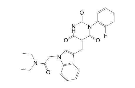 N,N-diethyl-2-{3-[(E)-(1-(2-fluorophenyl)-2,4,6-trioxotetrahydro-5(2H)-pyrimidinylidene)methyl]-1H-indol-1-yl}acetamide