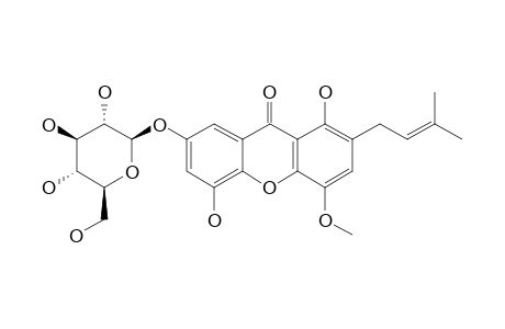 UMBILICAXANTHOSIDE-A;7-[(BETA-D-GLUCOPYRANOSYL)-OXY]-1,5-DIHYDROXY-4-METHOXY-2-(3-METHYL-2-BUTENYL)-9H-XANTHEN-9-ONE