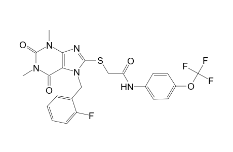 2-[7-[(2-fluorophenyl)methyl]-1,3-dimethyl-2,6-bis(oxidanylidene)purin-8-yl]sulfanyl-N-[4-(trifluoromethyloxy)phenyl]ethanamide
