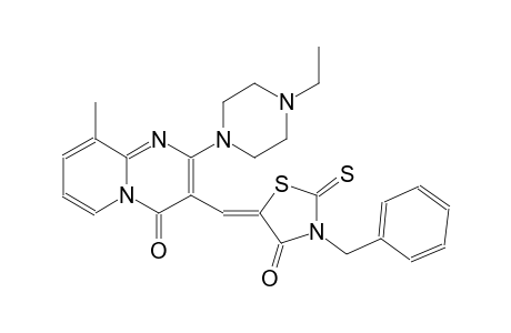 3-[(Z)-(3-benzyl-4-oxo-2-thioxo-1,3-thiazolidin-5-ylidene)methyl]-2-(4-ethyl-1-piperazinyl)-9-methyl-4H-pyrido[1,2-a]pyrimidin-4-one