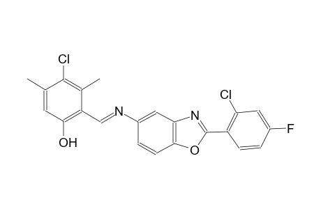 4-chloro-2-((E)-{[2-(2-chloro-4-fluorophenyl)-1,3-benzoxazol-5-yl]imino}methyl)-3,5-dimethylphenol