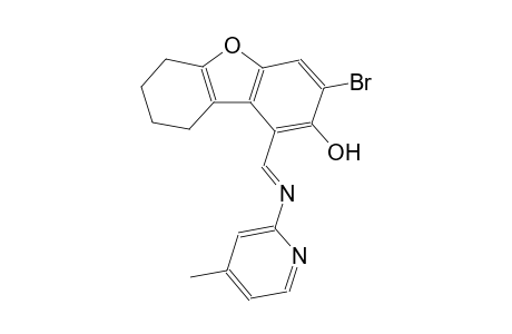 3-bromo-1-{(E)-[(4-methyl-2-pyridinyl)imino]methyl}-6,7,8,9-tetrahydrodibenzo[b,d]furan-2-ol